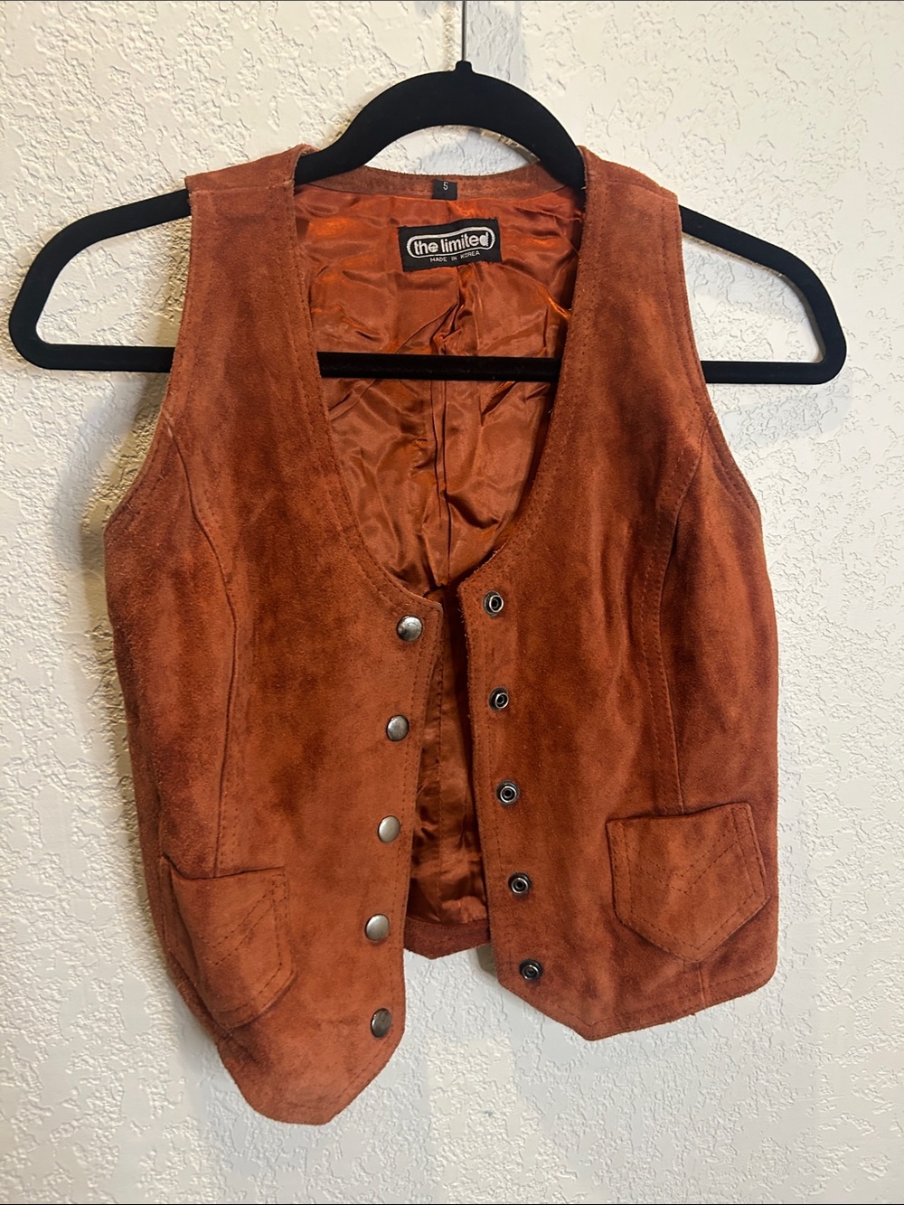 The Limited Burnt Orange Suede Snap-Front Vest